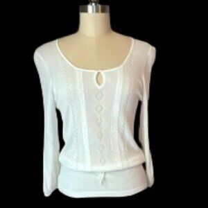 LOFT 3/4 Sleeve White Knit Shirt Top - EUC